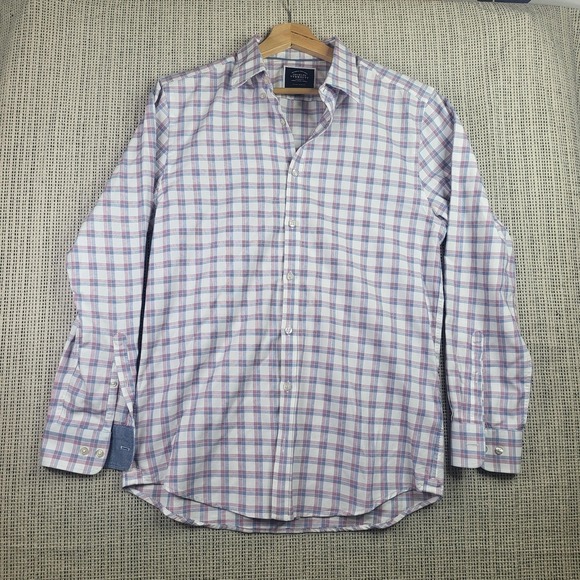 Charles Tyrwhitt Shirt Mens Medium White Blue Red Check Extra Slim Fit Dress - Picture 1 of 9